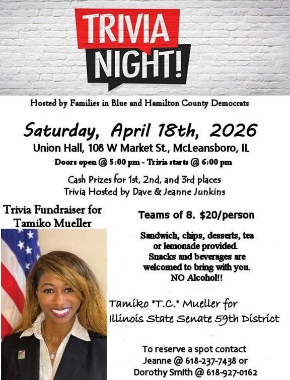 Trivia Night Fundraiser Saturday, April 18, 2026 – McLeansboro