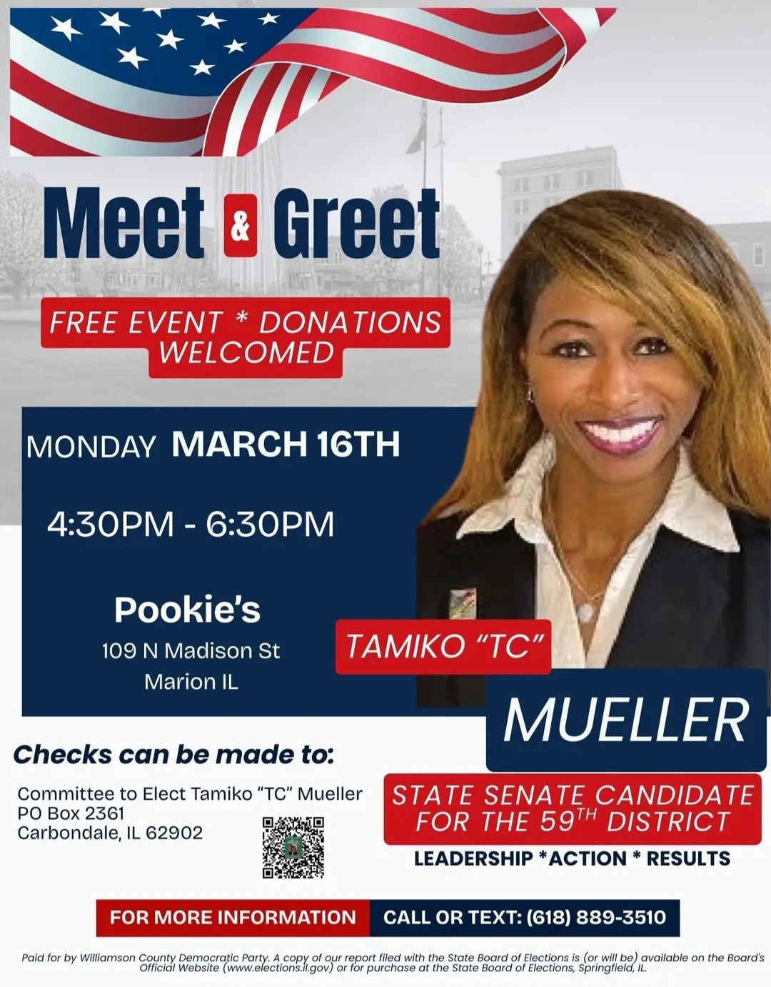Meet & Greet Monday, March 16th 4:30-6:30 p.m. Pookie’s 109 N Madison St Marion, IL